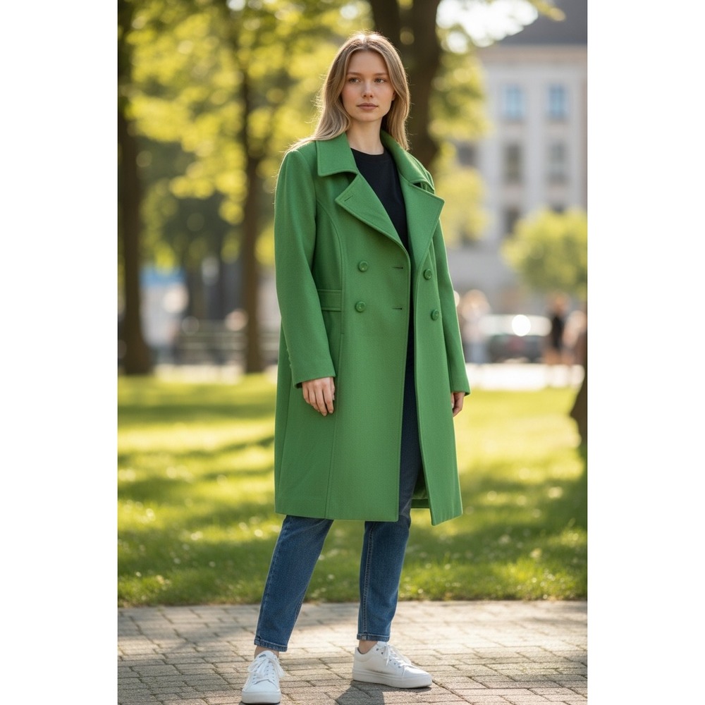 Tulle Womens Green Double Breasted Pea Coat Jacket Small Botanical Lining